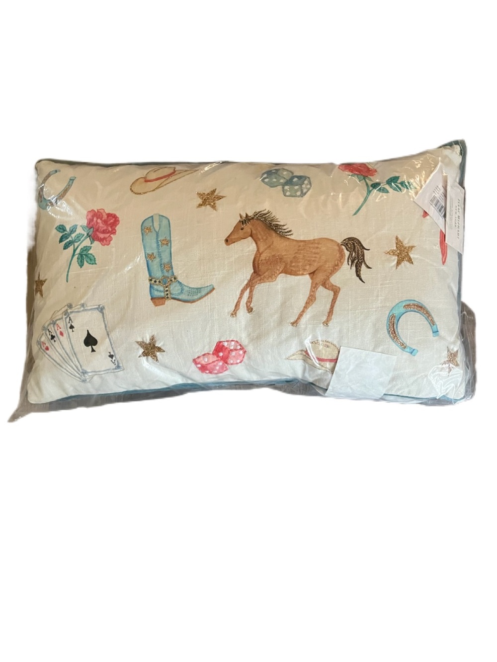 Isaac Mizrahi New York Plush Stuffed Western “Luck” Themed Pillow! 24”x14”